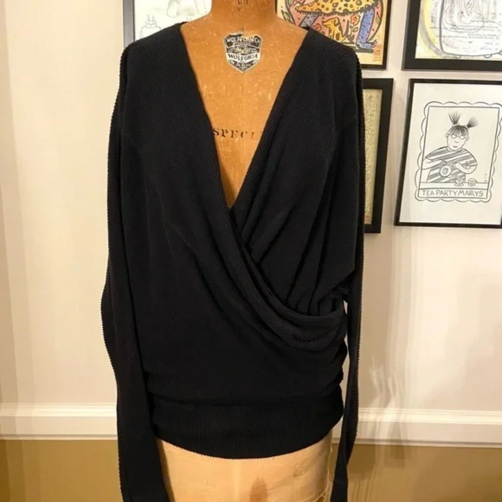New Free People Cozy with You surplice wrap crossover knit ribbed boxy sweater - Picture 9 of 14